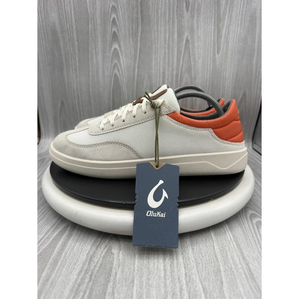OluKai Punini Mens Size 10 Off White Molten Orange Court Casual Shoes Sneakers